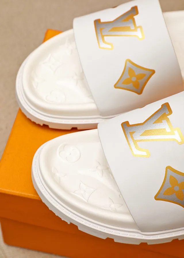 Louis Vuitton White Gold Monogram Slide Slippers 6