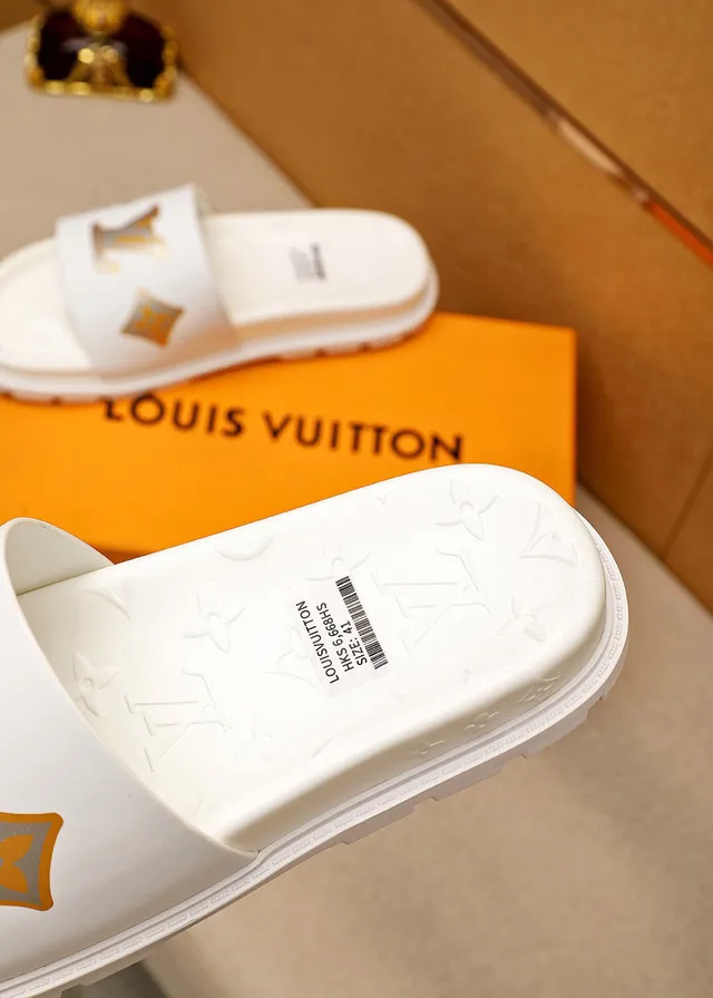 Louis Vuitton White Gold Monogram Slide Slippers 7