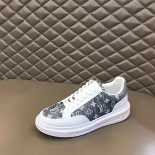 Louis Vuitton Branco Cinza Impressão Monograma Painel Couro Sobreposições Lifestyle Sneakers