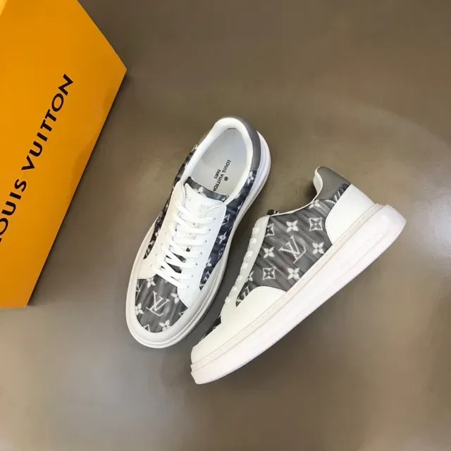 Louis Vuitton White Gray Monogram-Print Panel Leather Overlays Lifestyle Sneakers 8