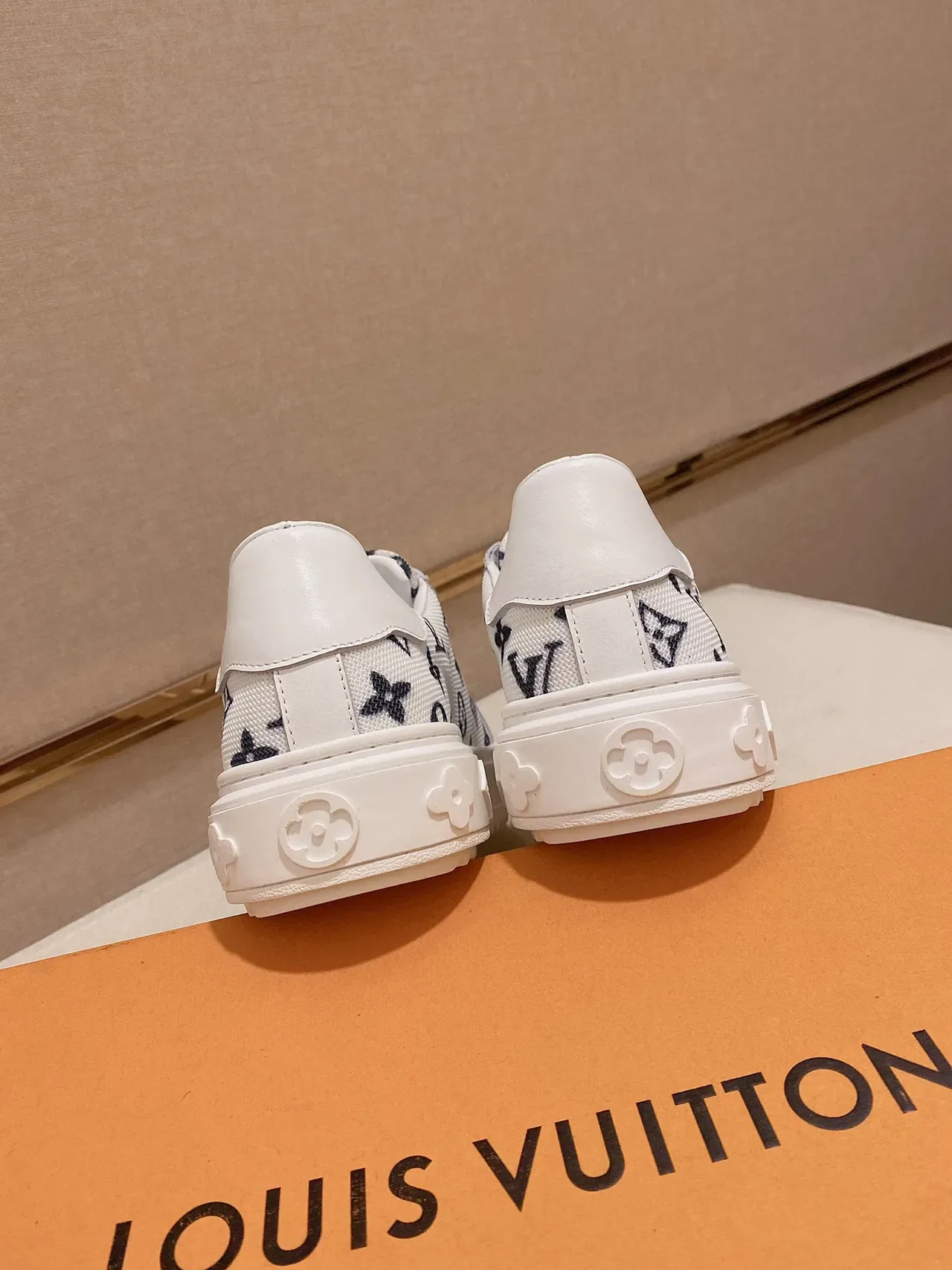 Louis Vuitton White Navy Monogram-Printed Textile Upper Thick Platform Sole Lifestyle Sneakers 3