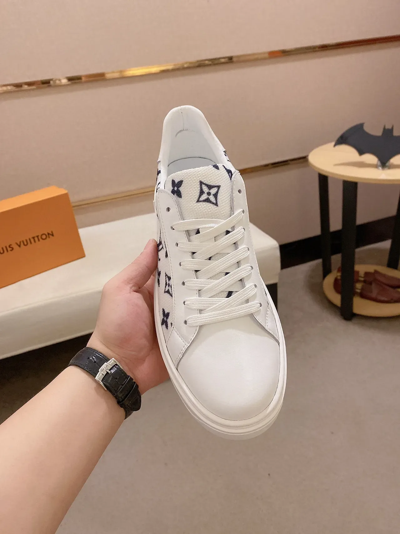 Louis Vuitton White Navy Monogram-Printed Textile Upper Thick Platform Sole Lifestyle Sneakers 9
