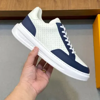 Louis Vuitton White Navy Monogrammed Canvas Leather Overlays Lifestyle Sneakers