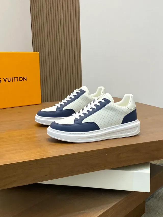 Louis Vuitton White Navy Monogrammed Canvas Leather Overlays Lifestyle Sneakers 4