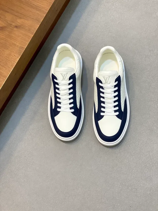 Louis Vuitton White Navy Monogrammed Canvas Leather Overlays Lifestyle Sneakers 5