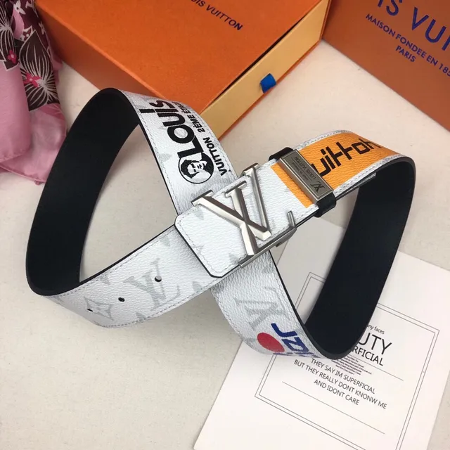 Louis Vuitton White Orange Reversible Monogram-Print Leather Belt 5