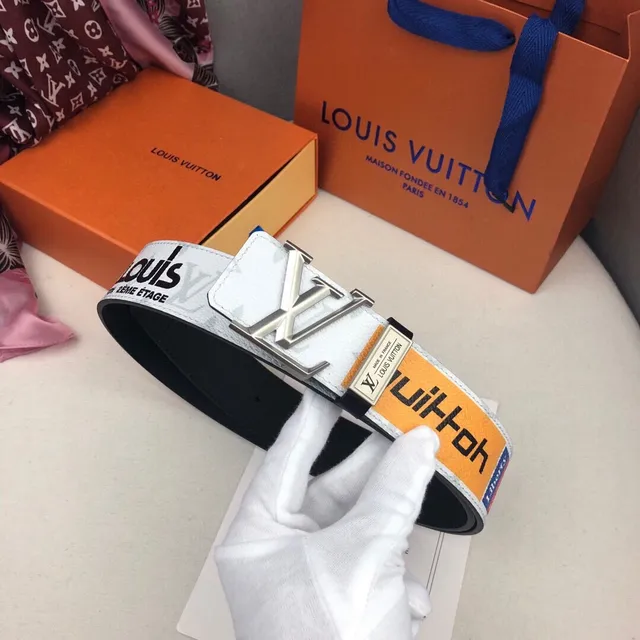 Louis Vuitton White Orange Reversible Monogram-Print Leather Belt 8
