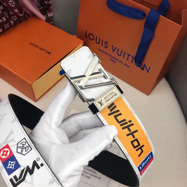 Louis Vuitton White Orange Reversible Monogram-Print Leather Belt 9