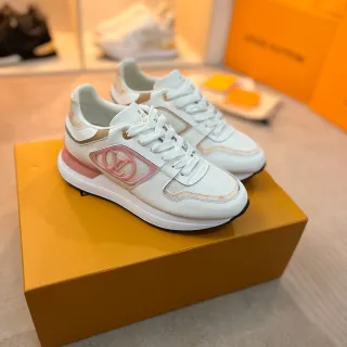 Louis Vuitton zapatillas lifestyle blancas y rosas de bajo con paneles de malla y cuero