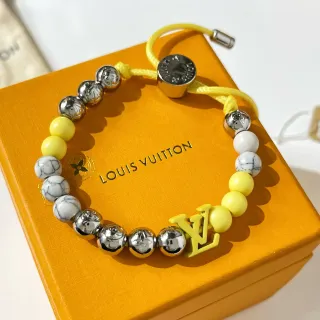 Louis Vuitton Yellow and Silver Beaded LV Logo Bracelet