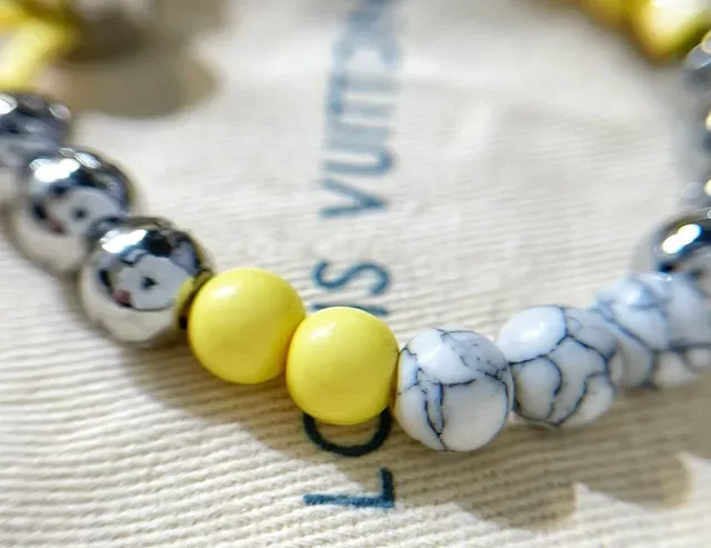 Louis Vuitton Yellow and Silver Beaded LV Logo Bracelet 3