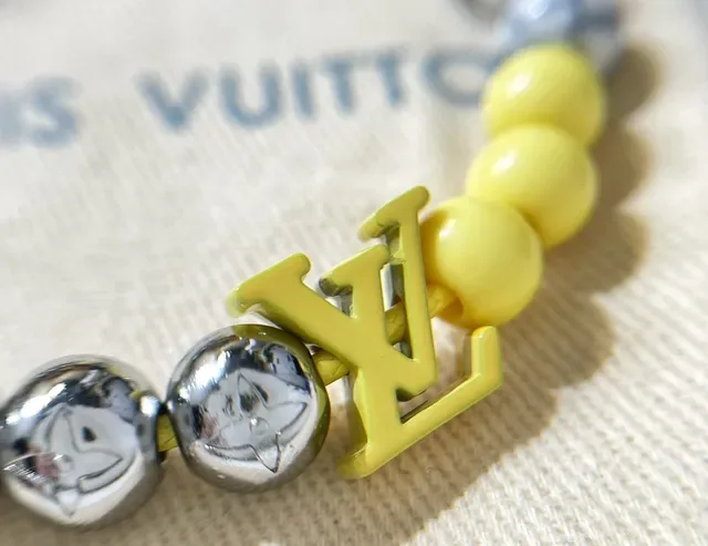 Louis Vuitton Yellow and Silver Beaded LV Logo Bracelet 5