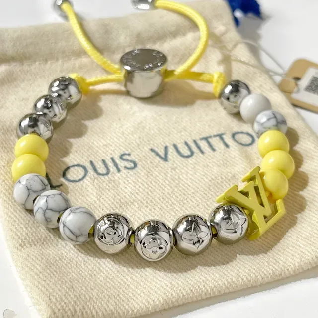 Louis Vuitton Yellow and Silver Beaded LV Logo Bracelet 6