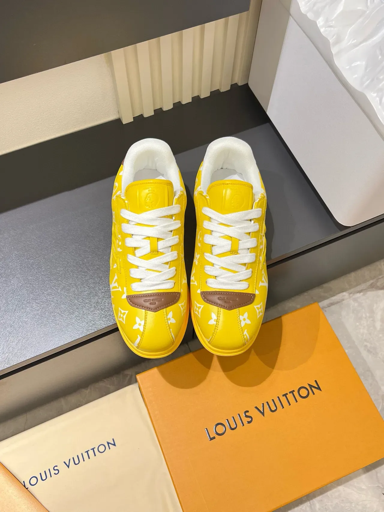 Louis Vuitton Yellow Brown Monogram-Coated Leather Low-Top Silhouette Lifestyle Sneakers 2