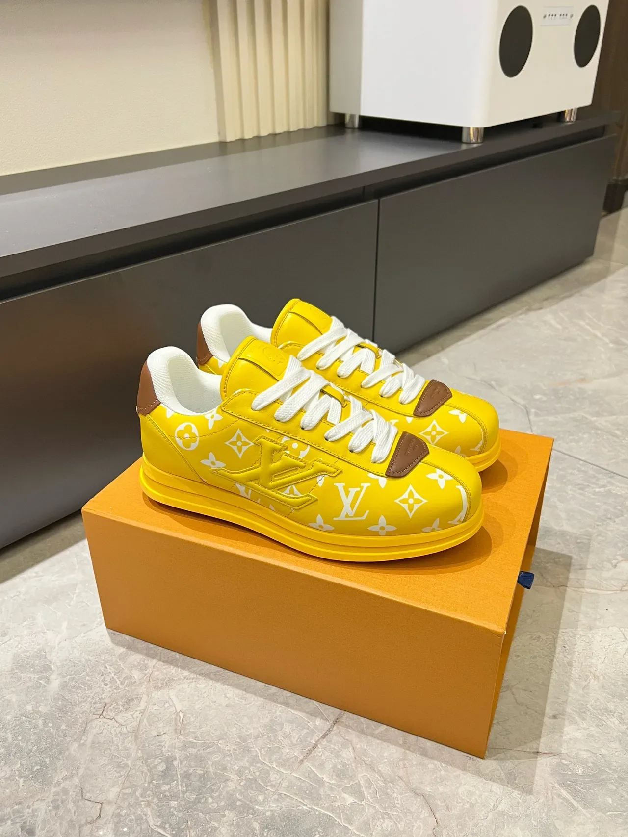 Louis Vuitton Yellow Brown Monogram-Coated Leather Low-Top Silhouette Lifestyle Sneakers 3