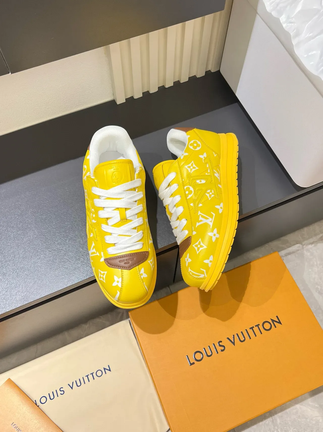 Louis Vuitton Yellow Brown Monogram-Coated Leather Low-Top Silhouette Lifestyle Sneakers 4
