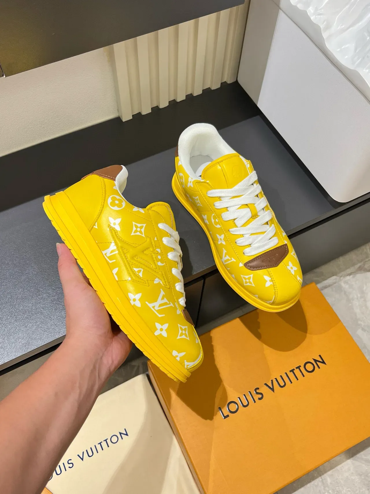 Louis Vuitton Yellow Brown Monogram-Coated Leather Low-Top Silhouette Lifestyle Sneakers 6
