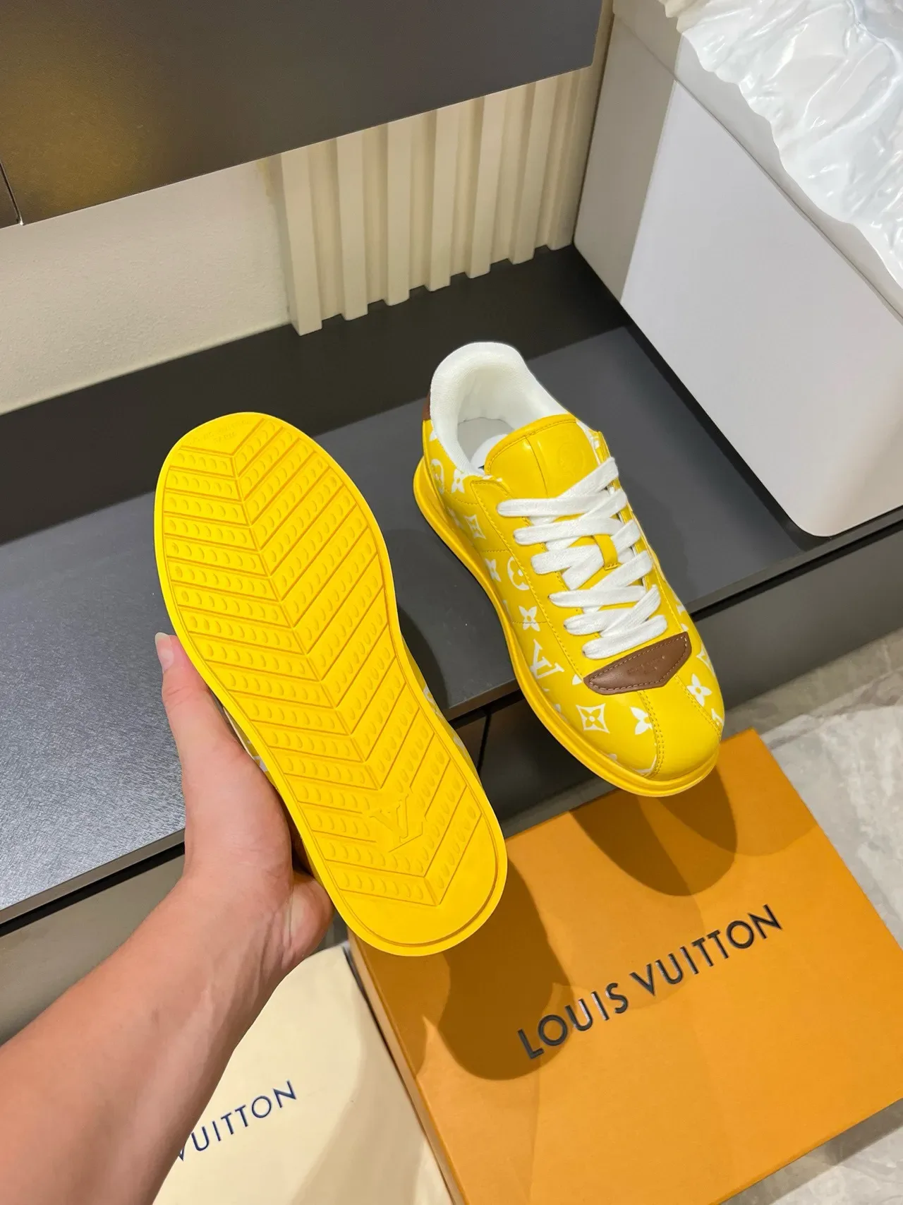 Louis Vuitton Yellow Brown Monogram-Coated Leather Low-Top Silhouette Lifestyle Sneakers 7