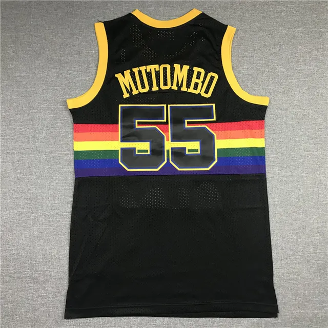 Mitchell & Ness 1991-92 Dikembe Mutombo Hardwood Classics Black Rainbow Mountain Jersey 2