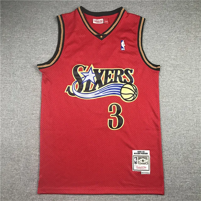 Mitchell & Ness 1999–00 Allen Iverson Hardwood Classics Camiseta de malha vermelha preta 2