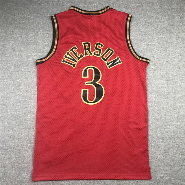 Mitchell & Ness 1999–00 Allen Iverson Hardwood Classics Camiseta de malha vermelha preta 3