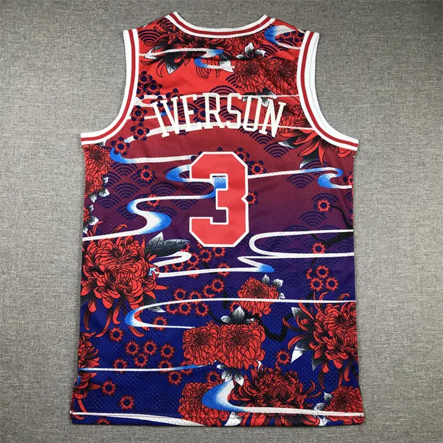 Mitchell & Ness Hardwood Classics 1996-97 Allen Iverson Red Purple Floral Rabbit Jersey 3