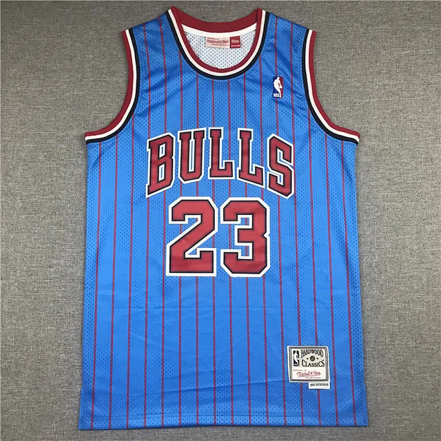Mitchell & Ness Hardwood Classics Chicago Bulls Blue Red Pinstripe Jersey 2