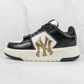 Mitchell & Ness Black Gold Crocodile-Embossed Leather White Side Panel Chunky Sneakers