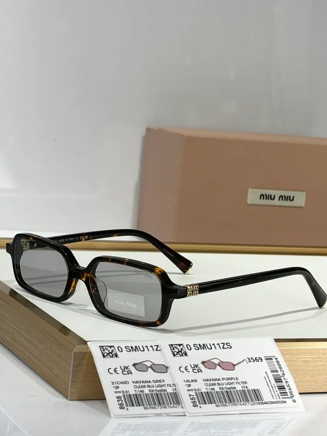 Miu Miu Black Brown Rectangular-Oval Hybrid Frame Thick Acetate Temples Sunglasses 2