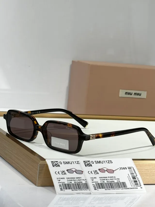 Miu Miu Black Brown Rectangular-Oval Hybrid Frame Thick Acetate Temples Sunglasses 3