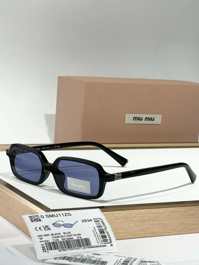 Miu Miu Black Brown Rectangular-Oval Hybrid Frame Thick Acetate Temples Sunglasses 4