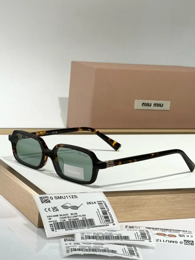 Miu Miu Black Brown Rectangular-Oval Hybrid Frame Thick Acetate Temples Sunglasses 5