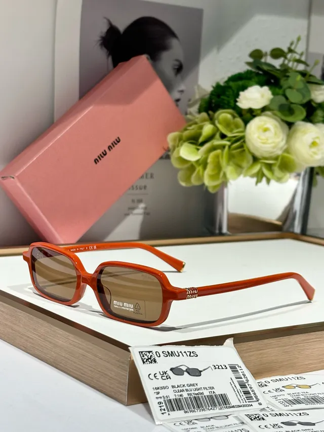 Miu Miu Black Brown Rectangular-Oval Hybrid Frame Thick Acetate Temples Sunglasses 7