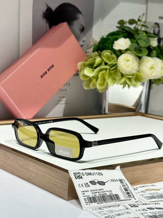 Miu Miu Black Brown Rectangular-Oval Hybrid Frame Thick Acetate Temples Sunglasses 9