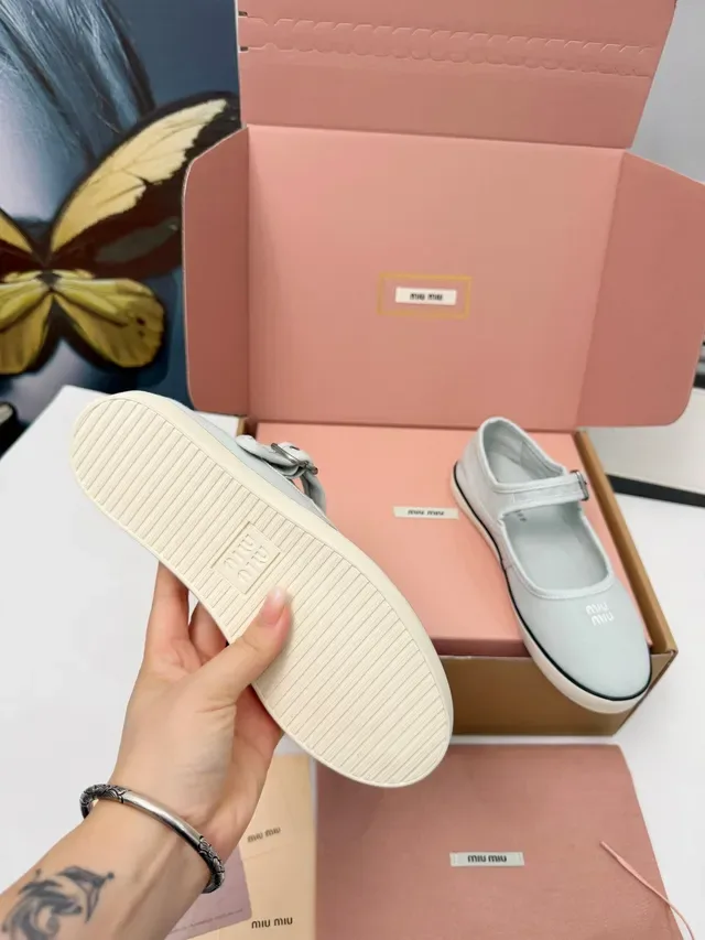 Miu Miu Mary Jane Gris Beige Toile Semelle Caoutchouc Off-White 2