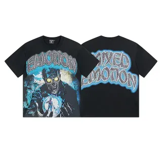 Camiseta Mixed Emotion negra y azul con estampado gráfico e ilustración de terror