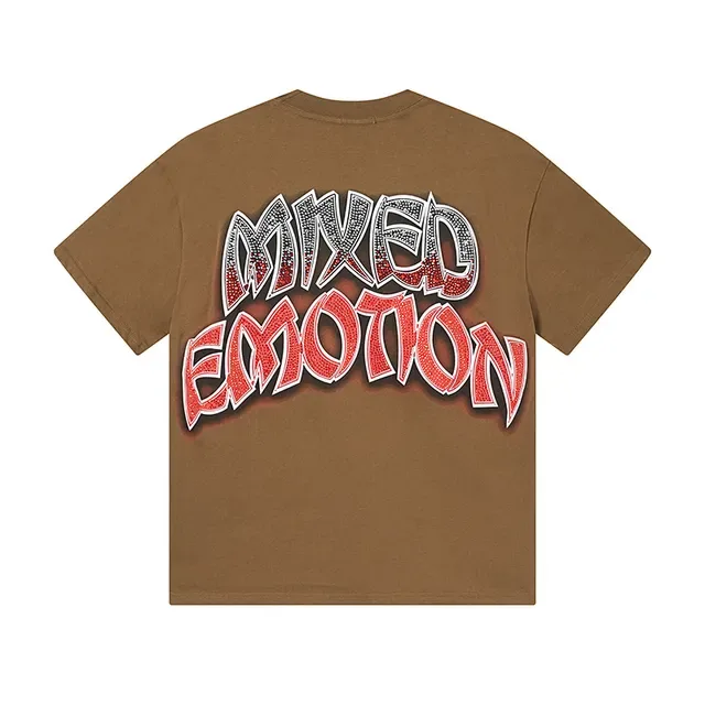 Mixed Emotion ব্রাউন রেড গ্রাফিক প্রিন্ট ডিস্ট্রেসড টাইপোগ্রাফি টি-শার্ট 3