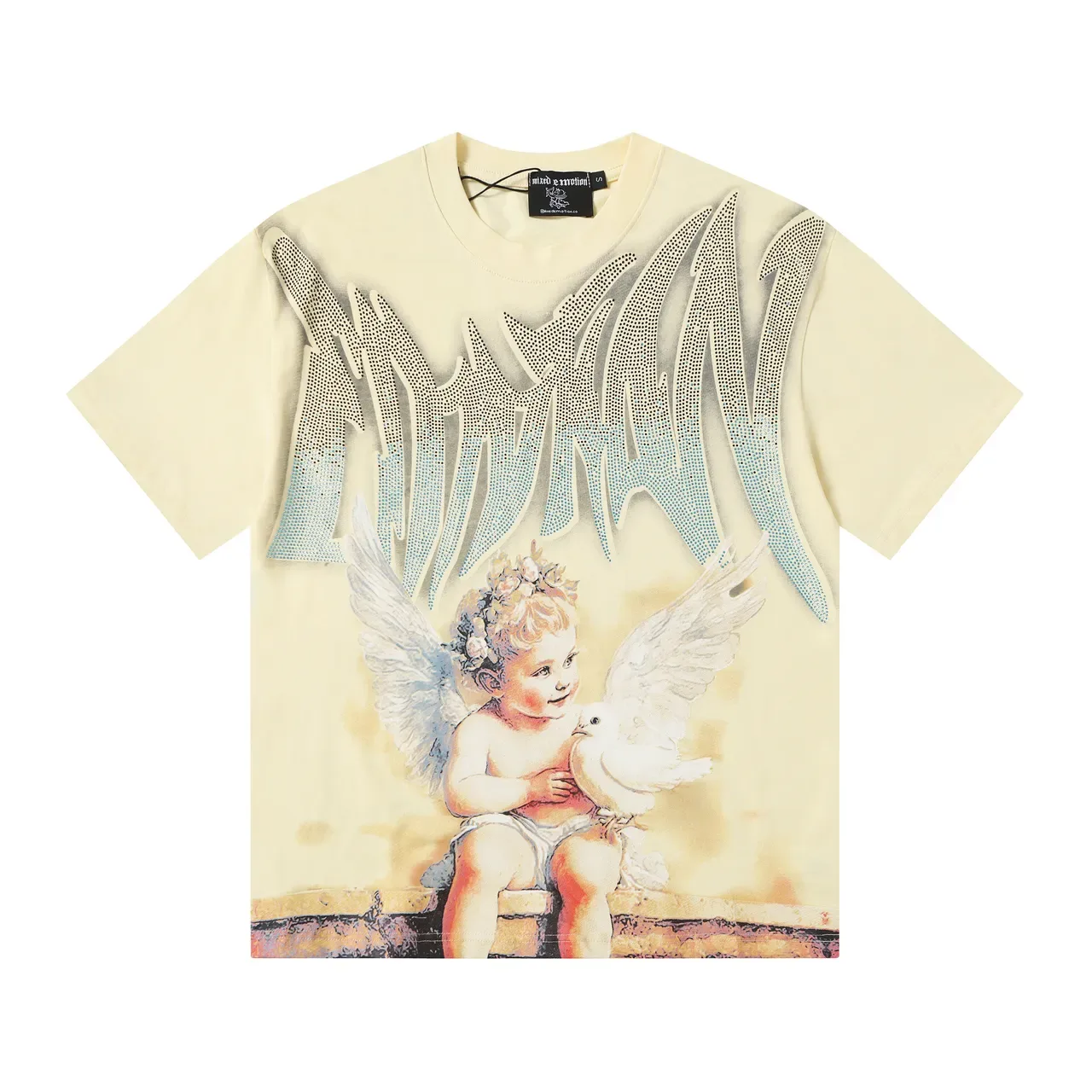 Mixed Emotion Graphic Print Cherub and Dove Oversized T-Shirt 2