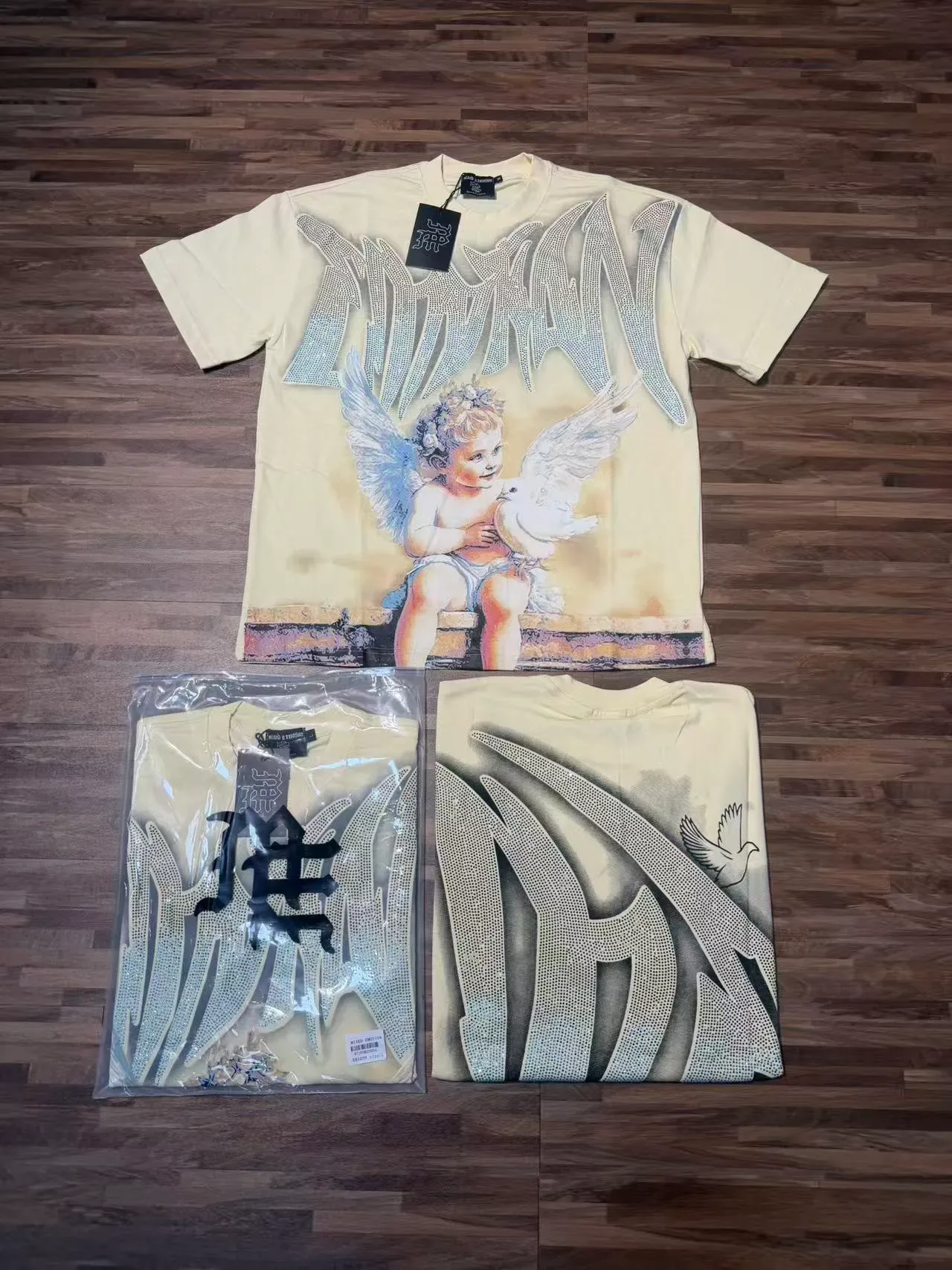 Mixed Emotion Graphic Print Cherub and Dove Oversized T-Shirt 5