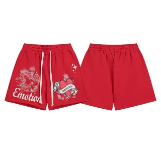 Mixed Emotion shorts rojo blanco estampado gráfico cintura con cordón