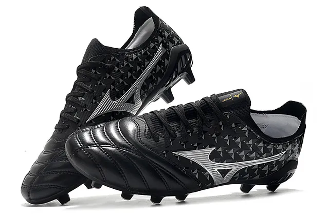 Mizuno Black Silver Quilted Toe Cap Geometric Triangle Print Firm-Ground Soccer Shoes 2