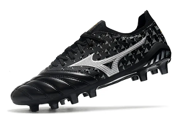 Mizuno Black Silver Quilted Toe Cap Geometric Triangle Print Firm-Ground Soccer Shoes 4