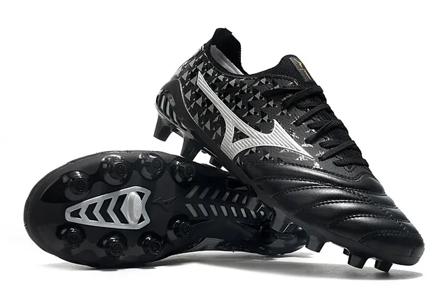 Mizuno Black Silver Quilted Toe Cap Geometric Triangle Print Firm-Ground Soccer Shoes 5