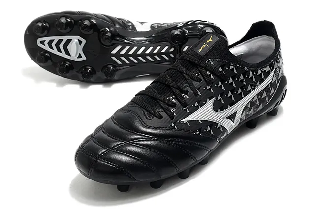 Mizuno Black Silver Quilted Toe Cap Geometric Triangle Print Firm-Ground Soccer Shoes 6