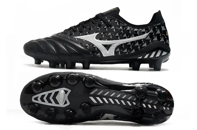 Mizuno Black Silver Quilted Toe Cap Geometric Triangle Print Firm-Ground Soccer Shoes 9
