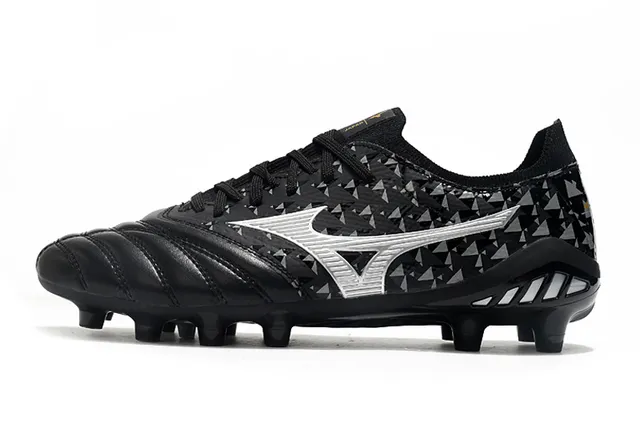 Mizuno Black Silver Quilted Toe Cap Geometric Triangle Print Firm-Ground Soccer Shoes 10