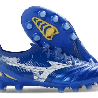 Mizuno Morelia Neo Metallic Blue White Yellow Firm-Ground Soccer Shoes