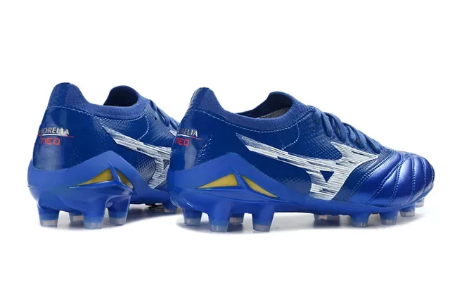 Mizuno Morelia Neo Metallic Blue White Yellow Firm-Ground Soccer Shoes 5