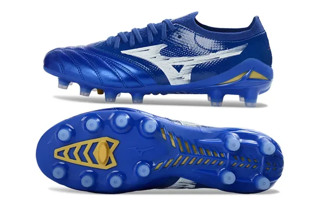 Mizuno Morelia Neo Metallic Blue White Yellow Firm-Ground Soccer Shoes 6