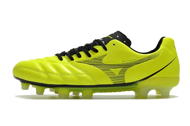 Mizuno Morelia Yellow Black حذاء كرة القدم منخفض القطع بجلد اصطناعي للأرضية الصلبة 13